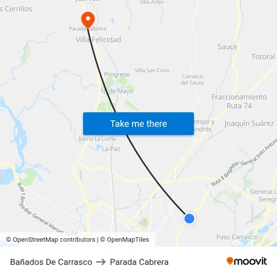 Bañados De Carrasco to Parada Cabrera map