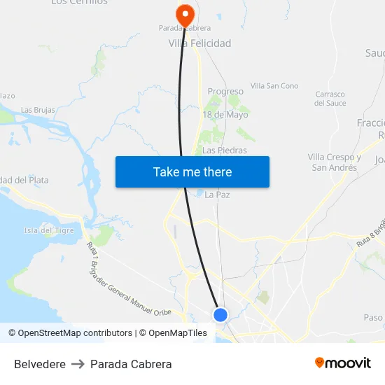 Belvedere to Parada Cabrera map