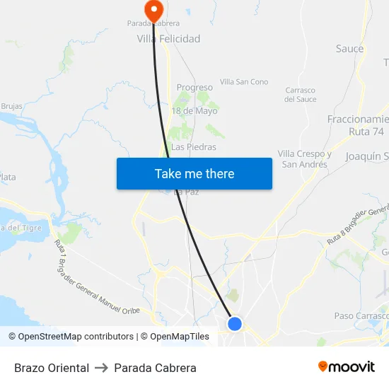 Brazo Oriental to Parada Cabrera map