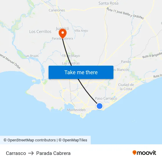 Carrasco to Parada Cabrera map