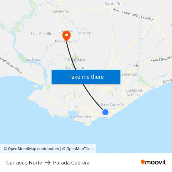 Carrasco Norte to Parada Cabrera map