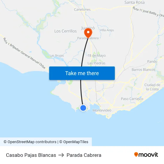 Casabo Pajas Blancas to Parada Cabrera map