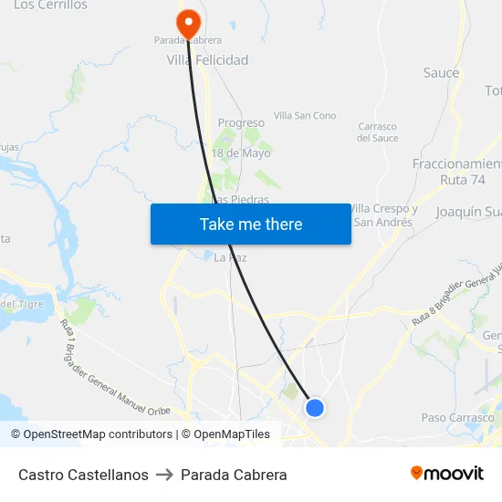 Castro Castellanos to Parada Cabrera map