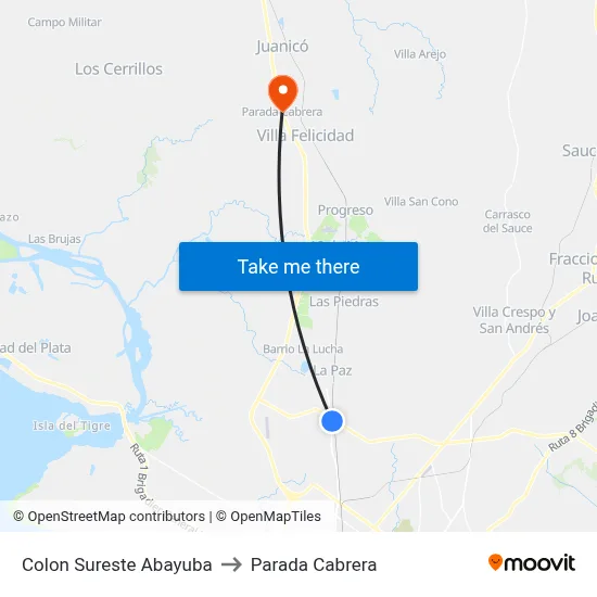 Colon Sureste Abayuba to Parada Cabrera map