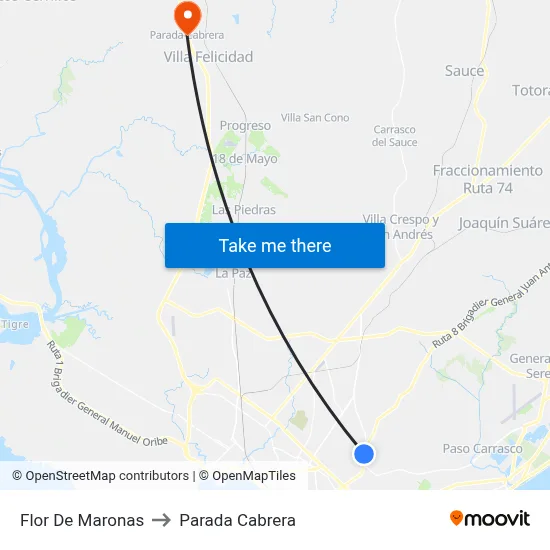 Flor De Maronas to Parada Cabrera map