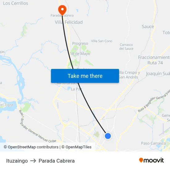 Ituzaingo to Parada Cabrera map