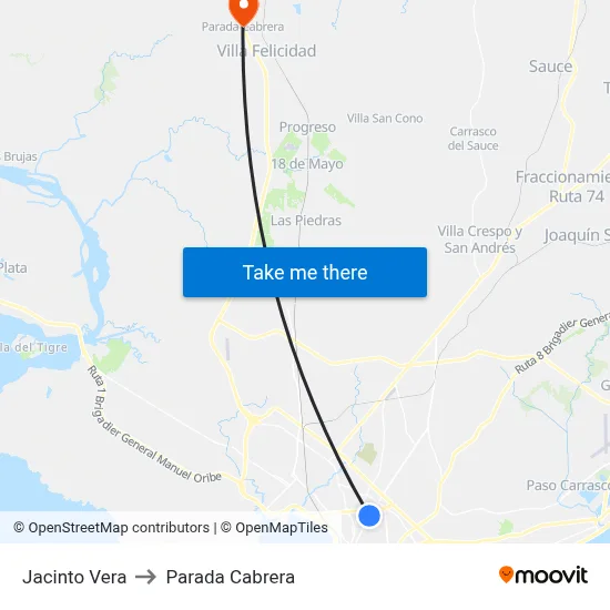 Jacinto Vera to Parada Cabrera map