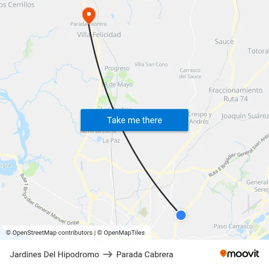 Jardines Del Hipodromo to Parada Cabrera map