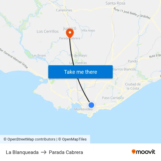 La Blanqueada to Parada Cabrera map