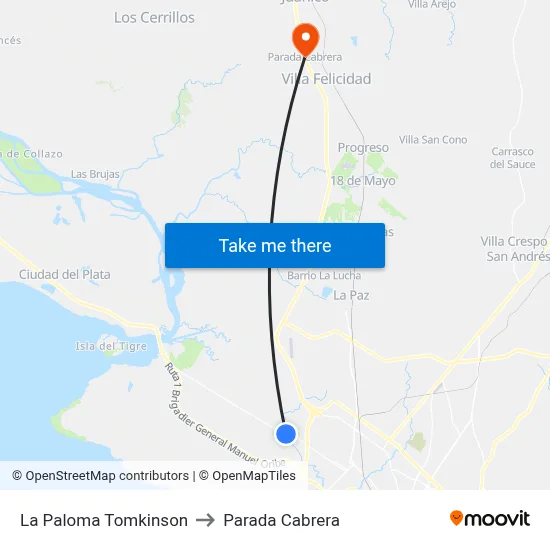 La Paloma Tomkinson to Parada Cabrera map