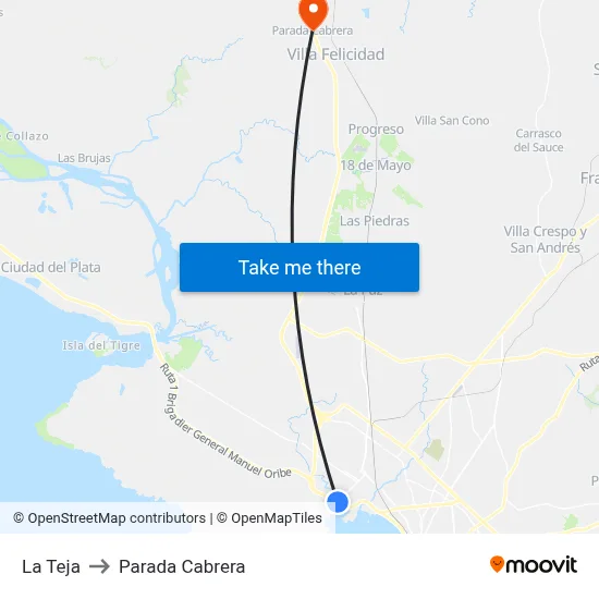 La Teja to Parada Cabrera map