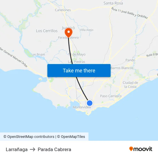 Larrañaga to Parada Cabrera map