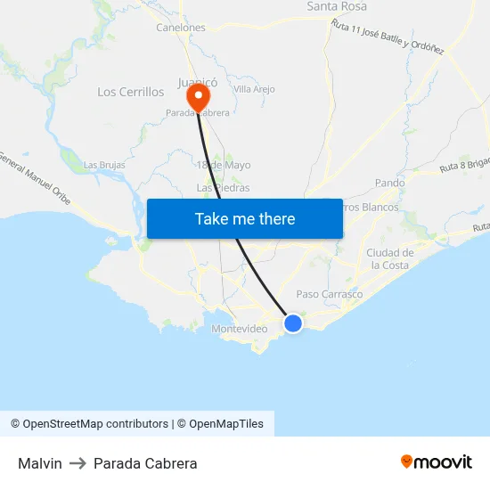Malvin to Parada Cabrera map
