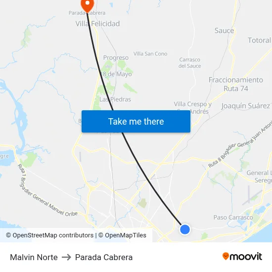 Malvin Norte to Parada Cabrera map