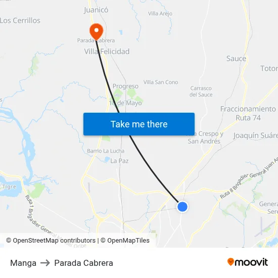Manga to Parada Cabrera map