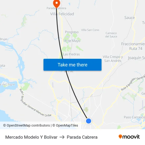 Mercado Modelo Y Bolivar to Parada Cabrera map