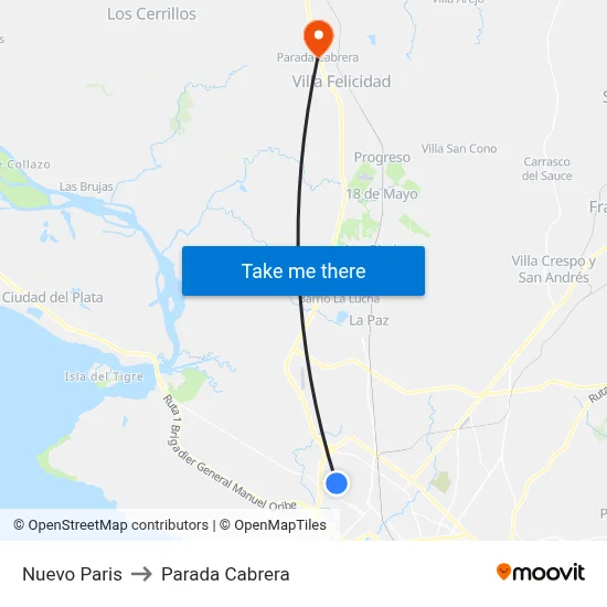 Nuevo Paris to Parada Cabrera map