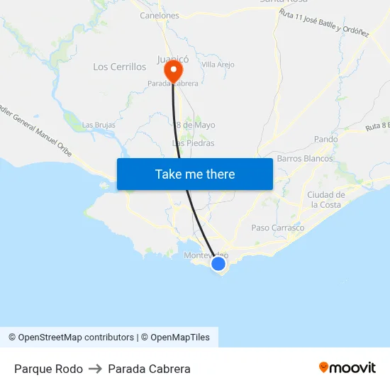 Parque Rodo to Parada Cabrera map
