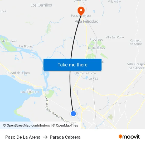 Paso De La Arena to Parada Cabrera map