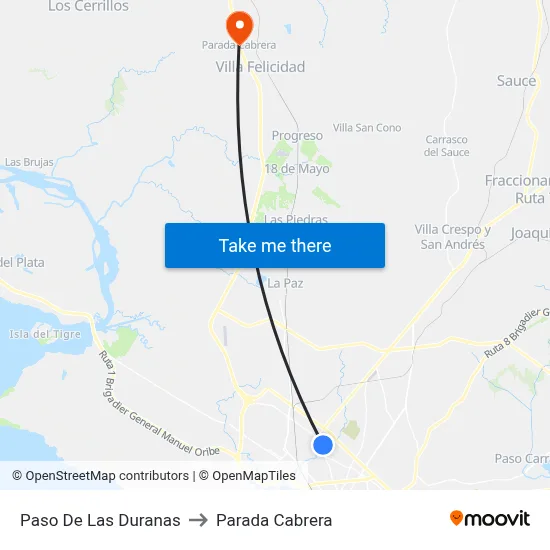 Paso De Las Duranas to Parada Cabrera map