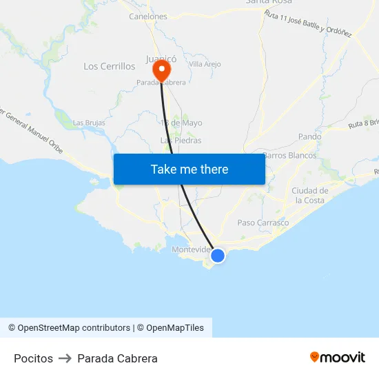 Pocitos to Parada Cabrera map