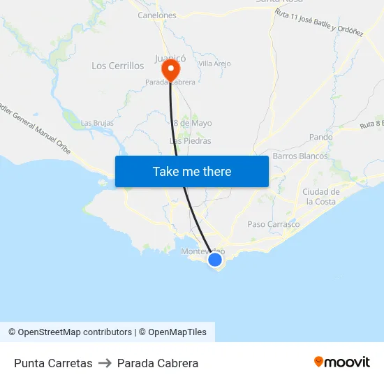 Punta Carretas to Parada Cabrera map