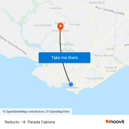 Reducto to Parada Cabrera map