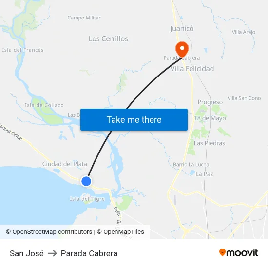 San José to Parada Cabrera map