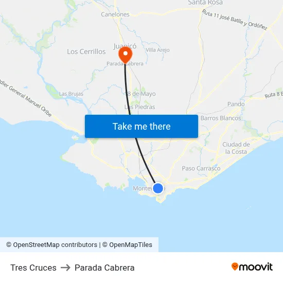 Tres Cruces to Parada Cabrera map