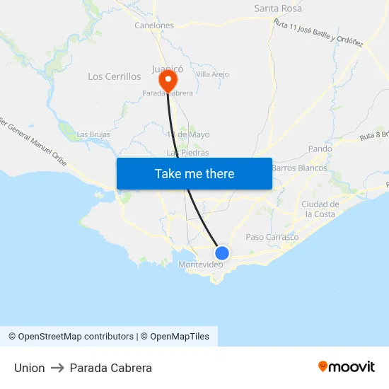 Union to Parada Cabrera map