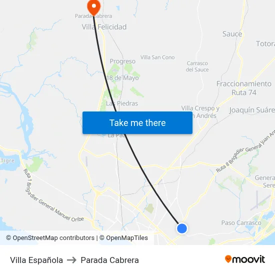 Villa Española to Parada Cabrera map
