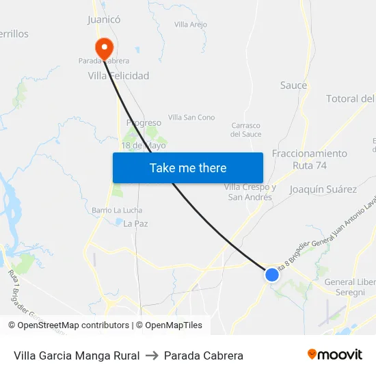 Villa Garcia Manga Rural to Parada Cabrera map