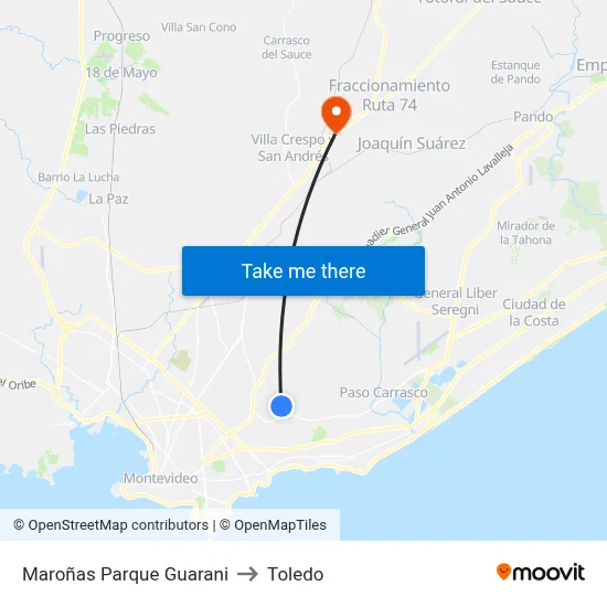 Maroñas Parque Guarani to Toledo map