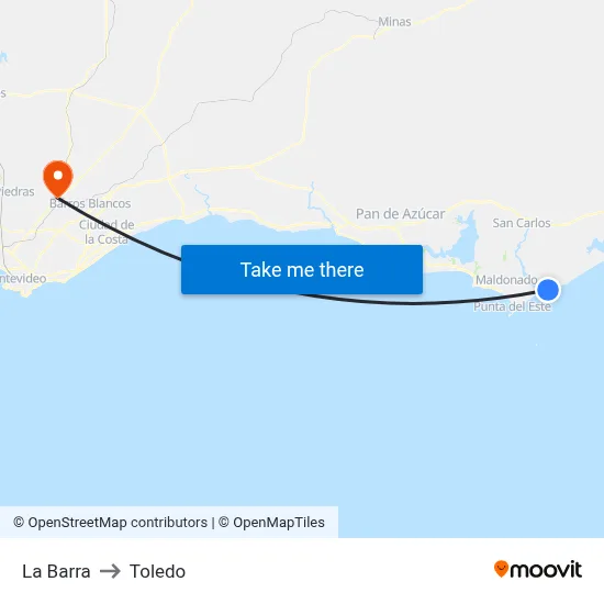 La Barra to Toledo map