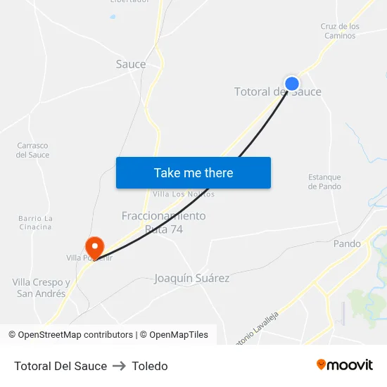 Totoral Del Sauce to Toledo map