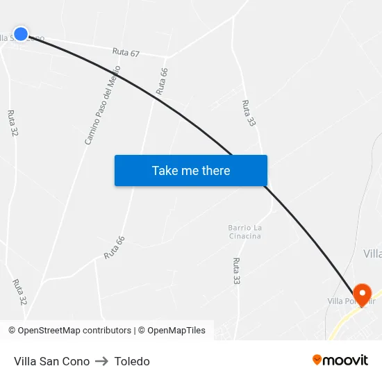 Villa San Cono to Toledo map
