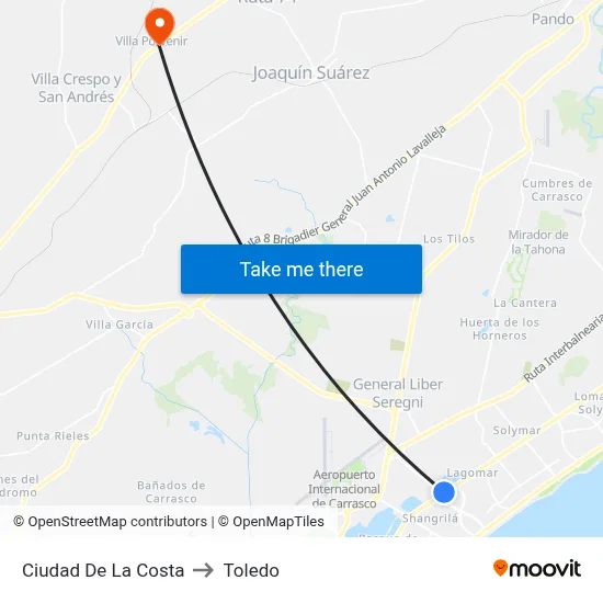 Ciudad De La Costa to Toledo map