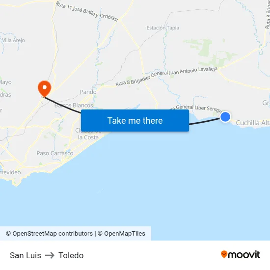 San Luis to Toledo map