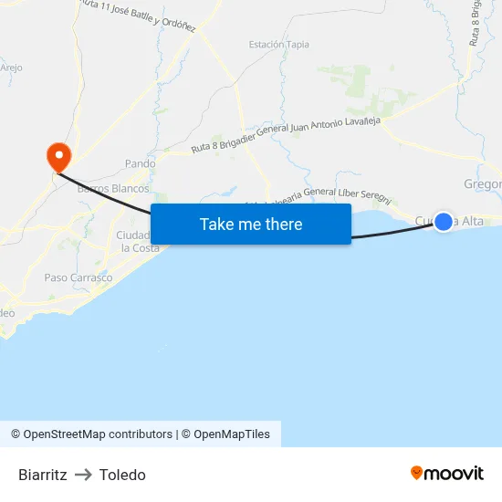 Biarritz to Toledo map