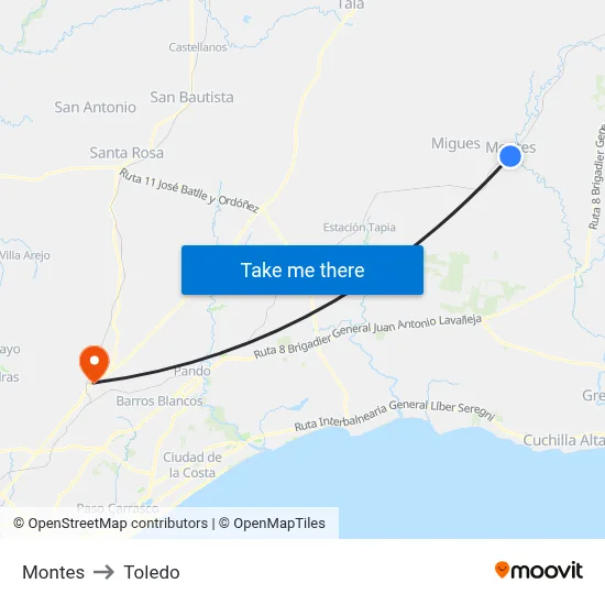 Montes to Toledo map