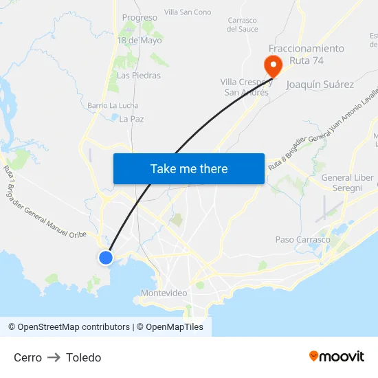 Cerro to Toledo map