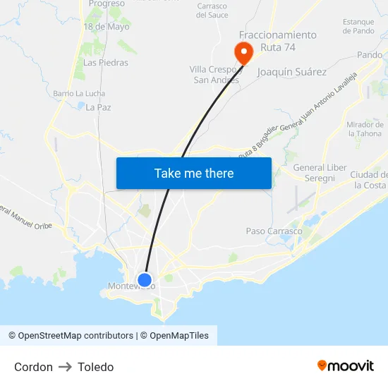 Cordon to Toledo map
