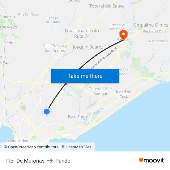 Flor De Maroñas to Pando map