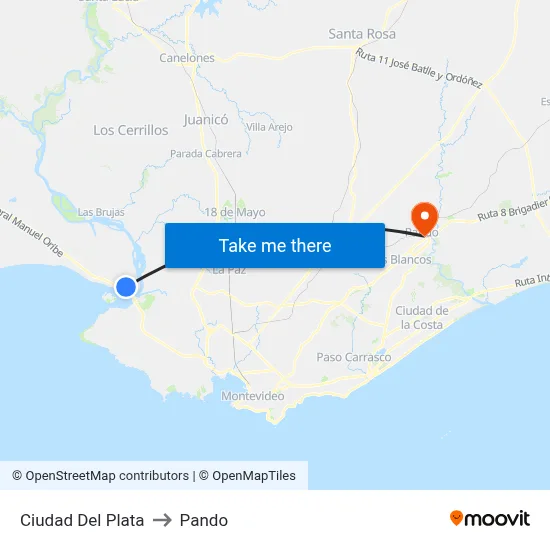 Ciudad Del Plata to Pando map