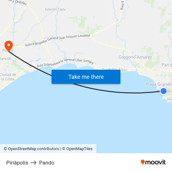 Piriápolis to Pando map