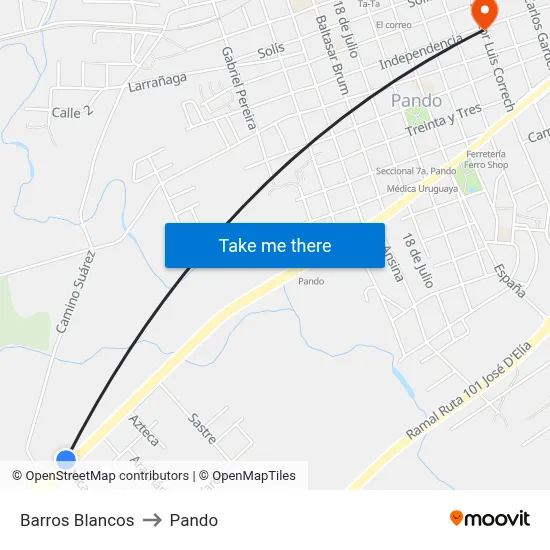 Barros Blancos to Pando map