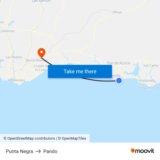 Punta Negra to Pando map