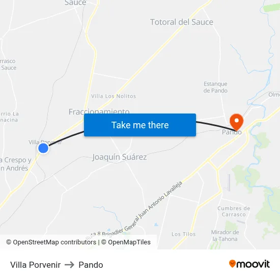 Villa Porvenir to Pando map