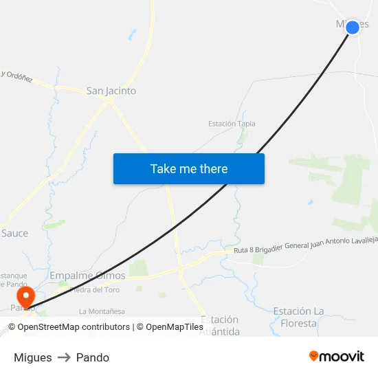 Migues to Pando map