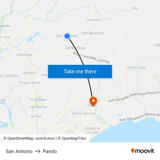 San Antonio to Pando map